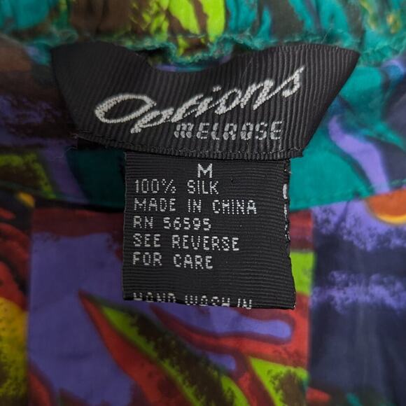 Vintage Green Tropical Jungle Palm Leaves Pattern Silk Maxi Skirt Elastic Waist - Picture 3 of 9